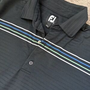 Footjoy FJ ProDry Golf Polo Shirt Mens Large Black Athletic Fit Wide Stripe